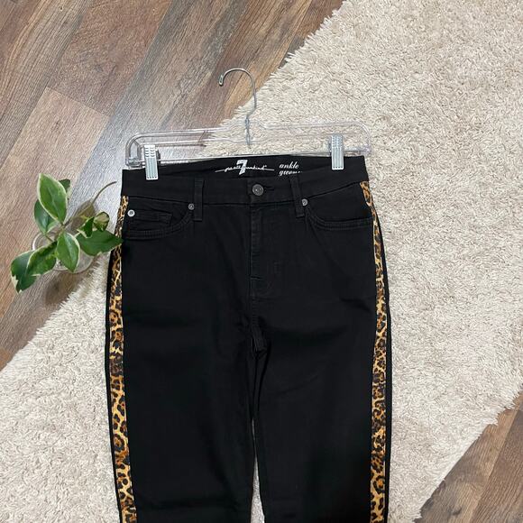 7 For All Mankind 27 Bold Edgy Mid Rise Leopard Ankle Gwenevere Skinny Jeans - Picture 2 of 7